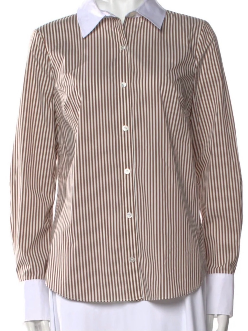 Veronica Beard Striped Long Sleeve Button-Up Top